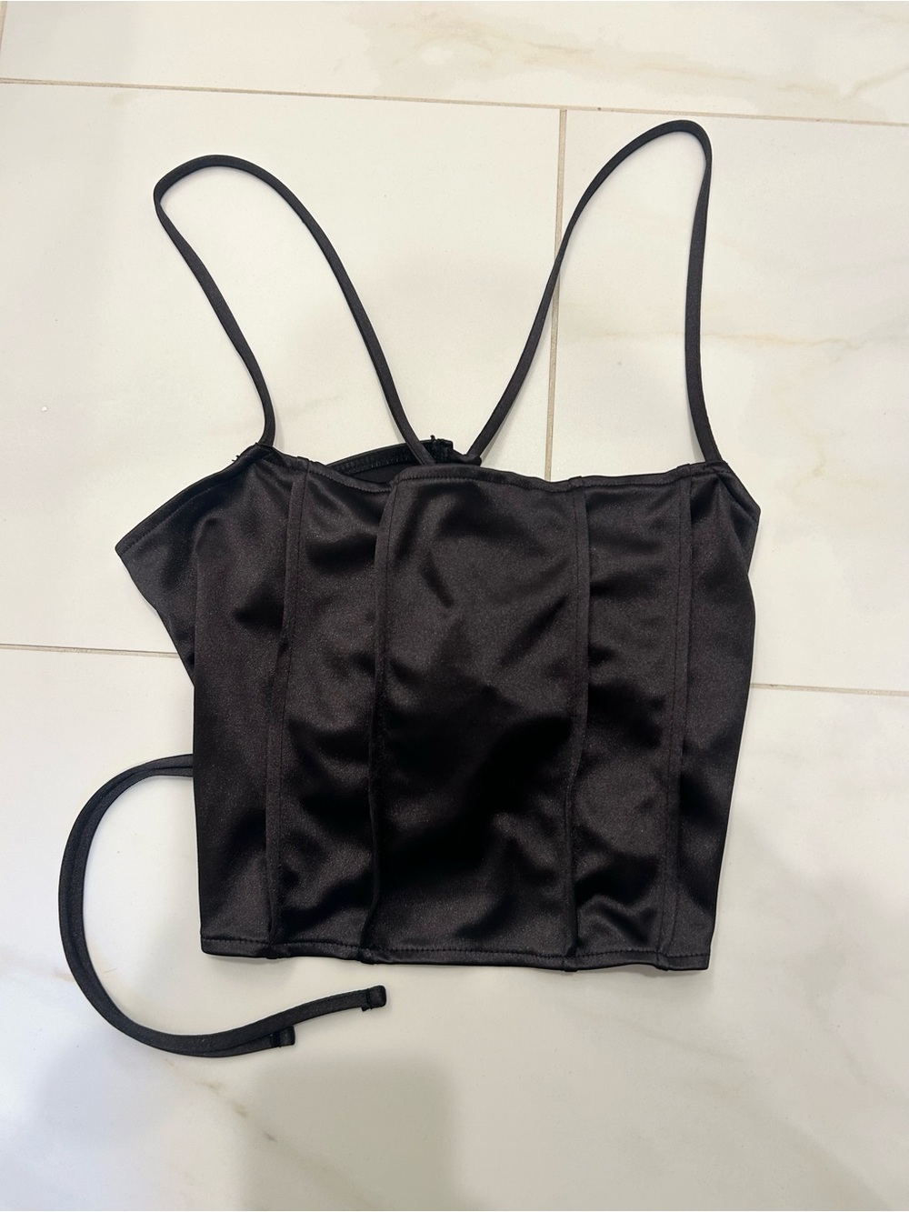 H&M Black Satin Corset-Style Crop Top